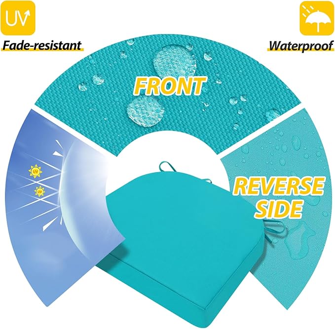 AAAAAcessories Outdoor Seat Cushions for Chairs, Waterproof, Fade-Resistant Patio Furniture Replacement Cushions, 17" x 16" x 2", Set of 2, Turquoise