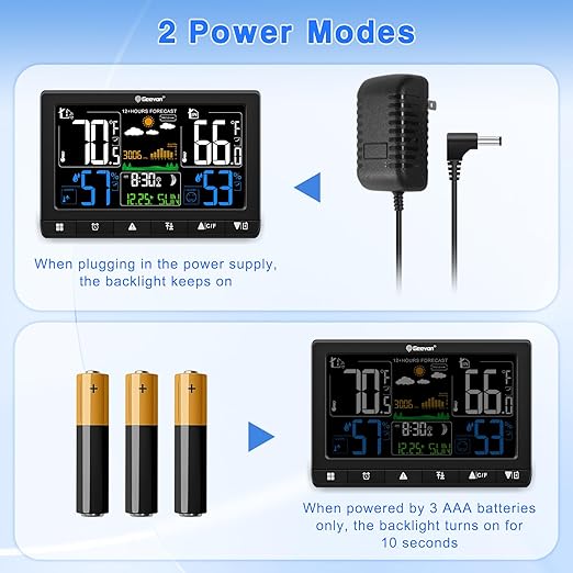 Geevon Weather Stations Wireless Indoor Outdoor with Atomic Clock, Color VA Display Digital Temperature Humidity Monitor with Barometer, Comfort Indicator, and Adjustable Backlight