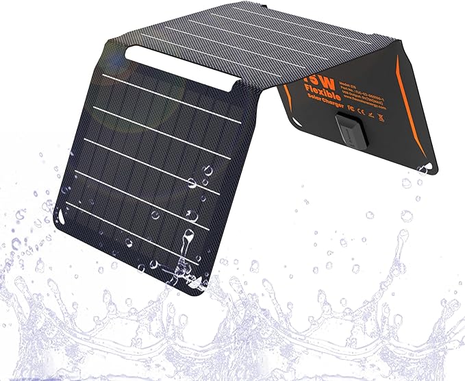 [Upgraded] FlexSolar 15W Small Solar Panel Charger 5V USB Output ETFE Lightweight Foldable Portable Powerfilm Energy IP67 Waterproof Emergency Camping Hiking Backpacking for Cell Phones Fans