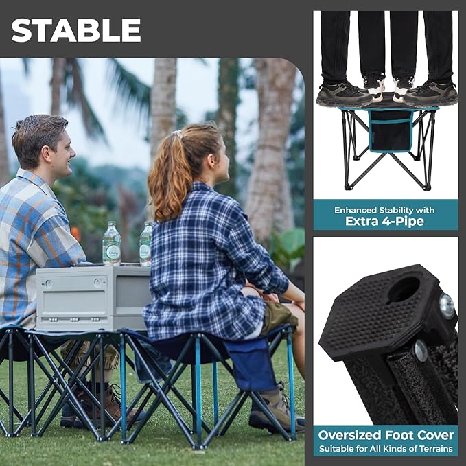 FUNDANGO Folding Camping Stool, 18.1 Inch Oversized Foot Rest 440 Lbs Heavy Duty Portable Padded Stools Seat Anti-Slip Foots & Carry Strap for Fishing Outdoor Lawn Travel (Black)