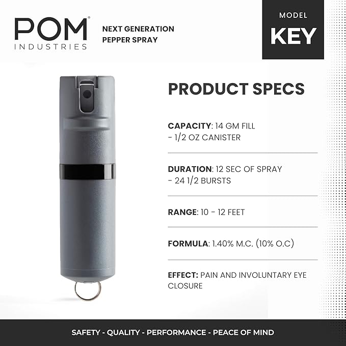 POM Pepper Spray Combo Pack, Keychain & Clip Model, Max Police Strength OC Formula, Quick Key Release, Flip Top Safety, 10 ft Range, 25 Bursts, 0.5 fl oz, Compact Tactical Design for Everyday Carry
