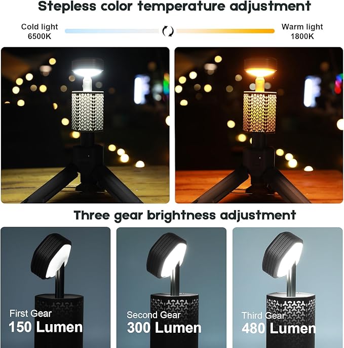 Telescopic Camping Lights,Portable Camping Lantern with Storage Bag,10500mAh Rechargeable Outdoor Adventure Emergency Light,Waterproof LED Work Lights with Magnetic (Black)