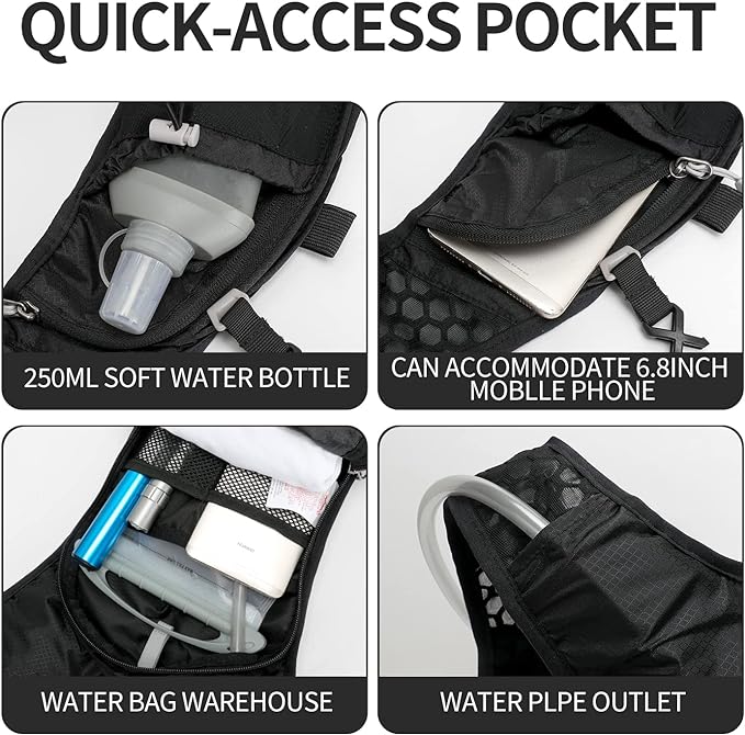 Hydration Pack Backpack, Lightweight Water Backpack with 2L Leakproof Hydration Bladder Daypack for Men Women,Running Hydration Vest for Outdoor Trail