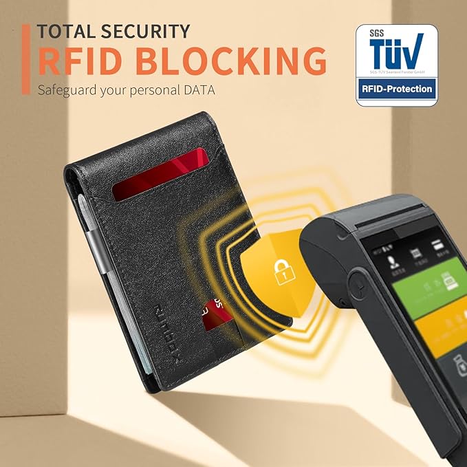 RUNBOX Slim Wallets for Men - Leather Money Clip Mens Wallet - RFID Blocking Front Pocket Bifold Wallet - Thin Credit Card Holder with Gift Box