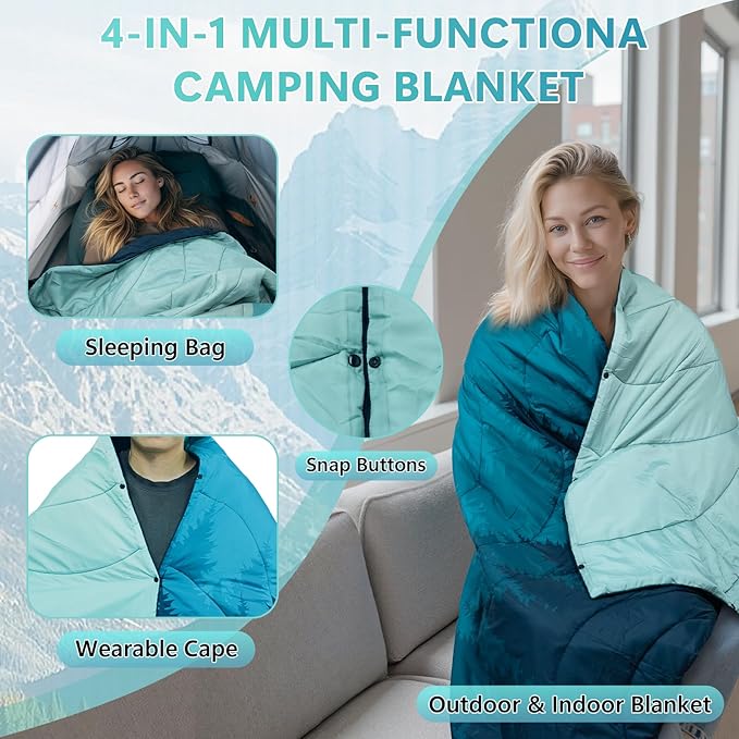 Camping Outdoor Blanket, Ultralight Down Alternative Printed Travel Camp Blankets for Sleeping Packable Waterproof Puffy Camping Quilt for Hammock Hiking Picnic Stadium Beach Cold Weather 55"x78.8"