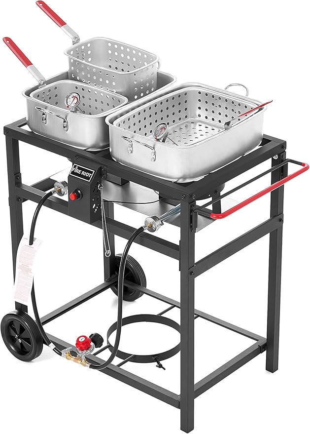 Propane Outdoor Double Burner Deep Fryer Cart, 2-18QT Aluminum Pots & Frying Baskets, Best for Fish Fry, Wings, Fries, Canjun Fry