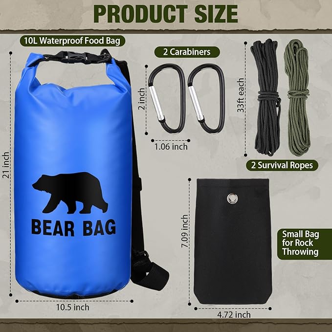 1 Set Bear Food Bag for Camping Ultralight Food Hanging System Includes Waterproof Bear Bag, Nylon Ropes, Hooks for Camping Backpacking