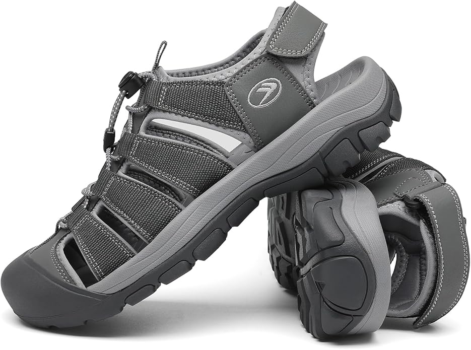FLARUT Men's Athletic Sandals - Closed Toe Sport Hiking & Outdoor Walking Water Sandals with Anti-Slip Cushioning and Breathable Mesh