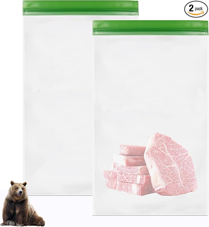 2 pack Bear Bags for Food Backpacking, Double Seal Reusable Odor Barrier Storage Bags Camping, 7.87 Mil No-Odor Zipper Barrier Bags Fit Home Organization, Food Storage,Freezer Safe (12x20in)
