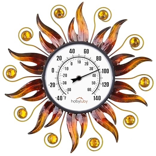 Indoor Outdoor Thermometer, Sun Wall Mounted Thermometer Decorative for Patio, Living Room, Garden Greenhouse, Wine Cellar, No Batteries Required
