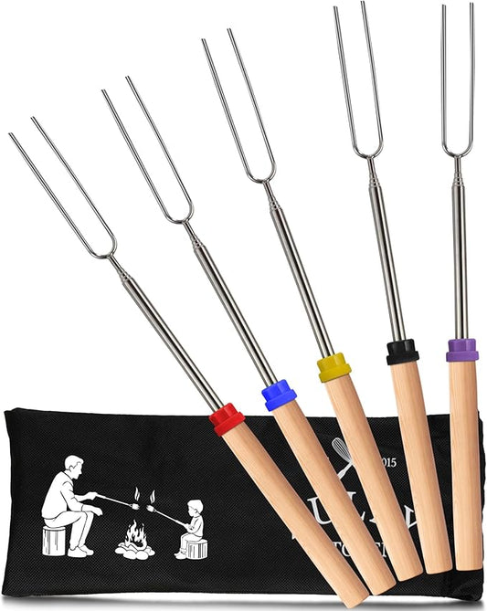 Zulay Sturdy Marshmallow Sticks for Fire Pit Extra Long - Great Smores Sticks Smores Kit for Fire Pit - Marshmallow Roasting Skewers - Hot Dog Fork Bonfire Glamping Camping Accessory 32" 5 Pack Bundle