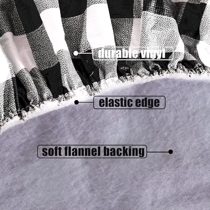 Fitable Vinyl Fitted Round Table Cover with Elastic, Black and White Checkered Tablecloth with Flannel Backing Plaid Table Cloth for Indoor Outdoor Picnic Party (Fit for 45"-56" Round Tables)
