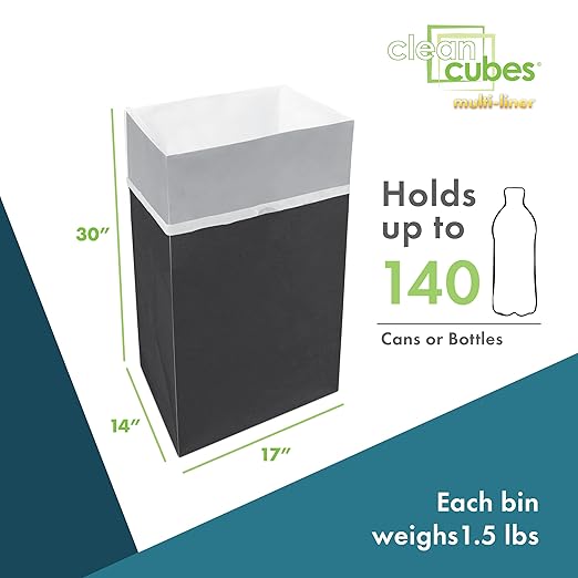 30 Gallon Multi-Liner Disposable Trash Cans (3-Pack) with Fitted Trash Bags - Reusable Garbage and Recycling Bins for Parties, Events, and More (Black- 17" Height x 14" Width x 30" Depth)