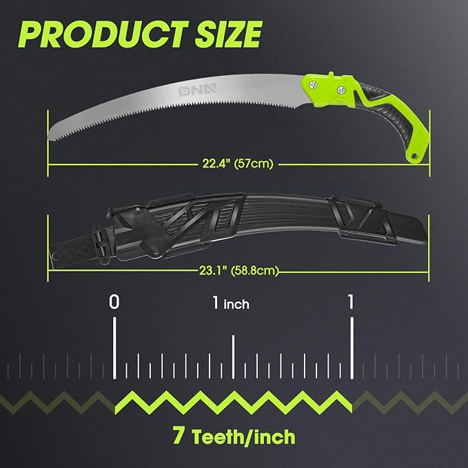 DNA MOTORING 15.5in Hand Pruning Saw, Hand-Held Garden Saw, Curved Blade Waist Saw for Tree Branches Trimming, Gardening, Woodworking, w/Scabbard, TOOLS-00594