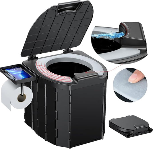 Camping Toilet - Upgraded soft toilet seat with urine Splash Guard, Folding Toilet with Detachable Paper Holder, Portable toilet with a load capacity of 500 lbs, Portable Potty For Emergency Use