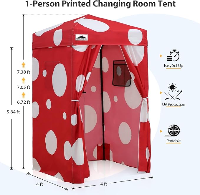 EAGLE PEAK Flex Ultra Compact 4x4 Pop-up Canopy, Sun Shelter, Changing Room, Portable Privacy Canopy Cabana for Pool, Fashion Photoshoots, or Camping, Red Mushroom