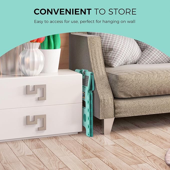 ACKO Folding Step Stool 13 Inch Stool Heavy Duty Plastic Foldable Step Stools for Kids, Stepping Stool with Handle, Folding Stool Suitable for Kitchen Hold Up to 300 LB (Teal 1PC)