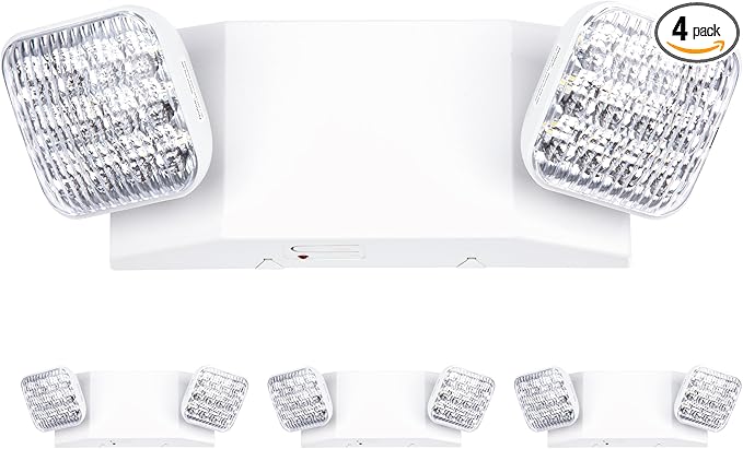 GRUENLICH LED Commercial Emergency Light with Dual Head and Backup Battery, US Standard, AC 120-277V, Hardwired Emergency Light Fixtures for Business Office Power Outages, 4-Pack