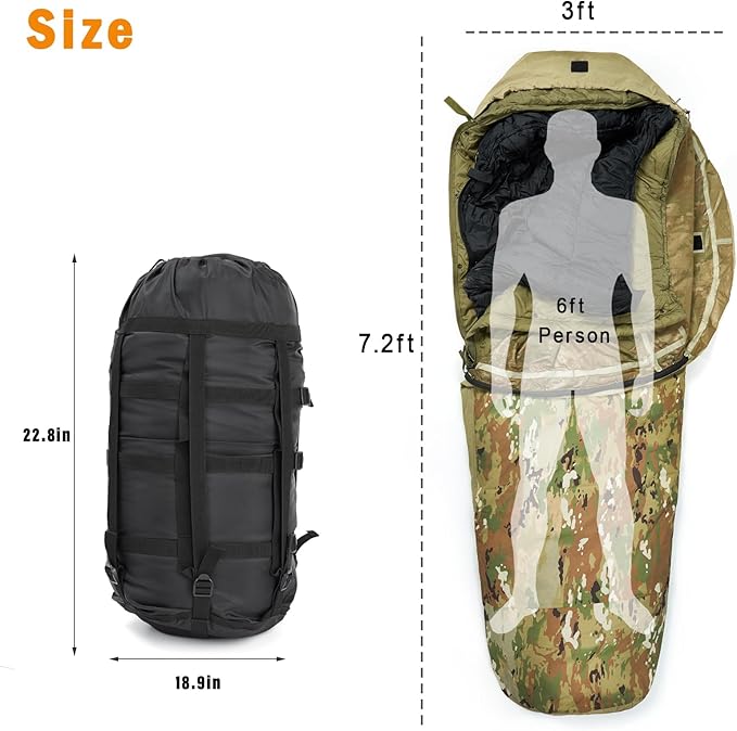 MT Army Military Modular Sleeping Bags System, Multi Layered with Bivy Cover for All Season, Woodland/Multicam