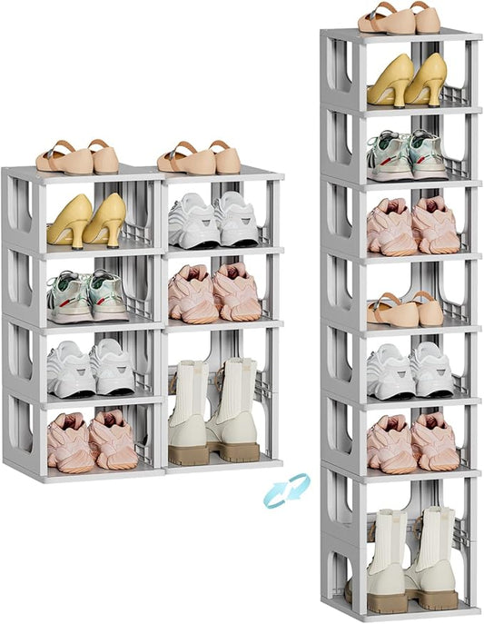 HAIXIN 10 Tier Narrow Shoe Rack, Shoe Rack for Closet, Small Shoe Rack Organizer for Front Door Entrance, Compact Stackable Shoe Storage Shelves Space Saving - Grey