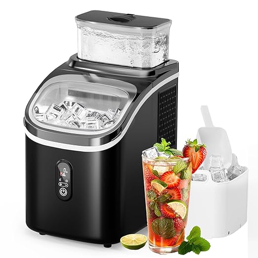 Countertop Ice Cube Maker, 33LBS/24H Portable Ice Machine with External Water Tank, 16Pcs Ready in 13 Mins, Auto-Cleaning, 2 Ways to Add Water, with Ice Scoop & Basket, for Home/Kitchen/Office