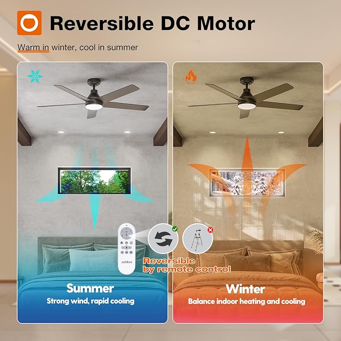 addlon Ceiling Fans with Lights, 52 inch Ceiling Fan with Light and Remote Control, Reversible, 3CCT, Dimmable, Noiseless, Black Ceiling Fan for Bedroom, Indoor/Outdoor Use
