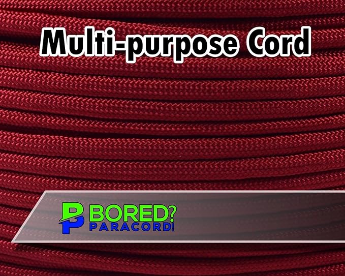 BORED? PARACORD! 550 lb Paracord - Ideal for Crafting, Camping, DIY Projects, Active & Military Outdoors - Strong Survival Rope - Tactical Parachute Cord Type III - Red 50 Feet