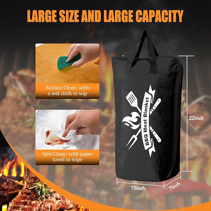 BBQ Blanket for Resting Meat, 22 in Smoker Meat Resting Blanket, Reusable Smoker Grilling Meat Insulated Resting Bag with Wide Mouth for Large Gifts for Men/Dad with Box, Black