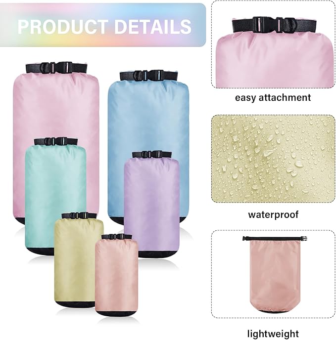 6 Pcs Waterproof Dry Bag Sack Lightweight Outdoor Dry Bags 35 L, 20 L, 15 L, 10 L, 5 L, 3 L Waterproof Boat Bag for Kayaking, Backpacking, Hiking, Camping Rafting (Macaron Color)