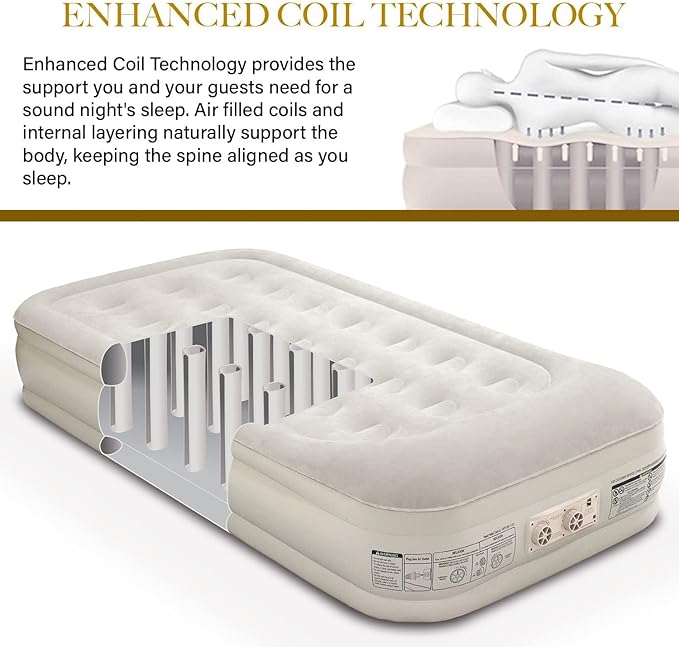 King Koil Luxury Twin Air Mattress with Built-in High Speed Pump for Camping, Home & Guests - 16" Twin Size Double High Airbed Luxury Inflatable Blow Up Mattress Waterproof