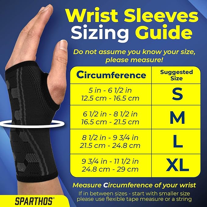 Sparthos Wrist Support Sleeves (Pair) – Medical Compression for Carpal Tunnel and Wrist Pain Relief – Wrist Brace for Men and Women – Made from Innovative Breathable Elastic Blend