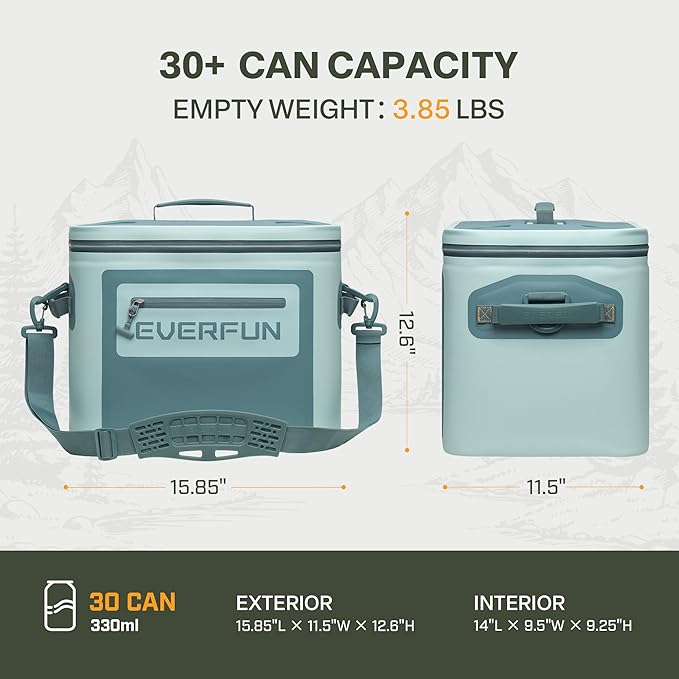 EVERFUN Soft Cooler 30 Can, Portable Insulated Small Cooling Lunch Box for Men and Women, Leakproof Ice Chest Bag for Travel, Beach, Camping, Beverage, Boating, Fishing, Tailgating, Work and Picnic