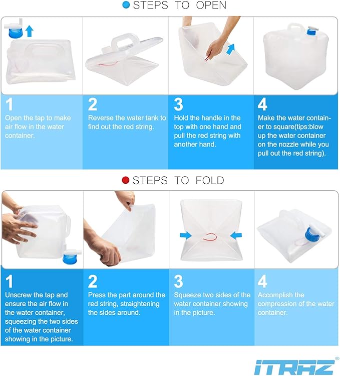 Collapsible Water Container with Spigot, 2×2.6 Gallon BPA Free Camping Water Storage Jug Carrier for Outdoors Hiking Backpack RV&Emergency, Survival Water Canteen-Portable Foldable Transparent