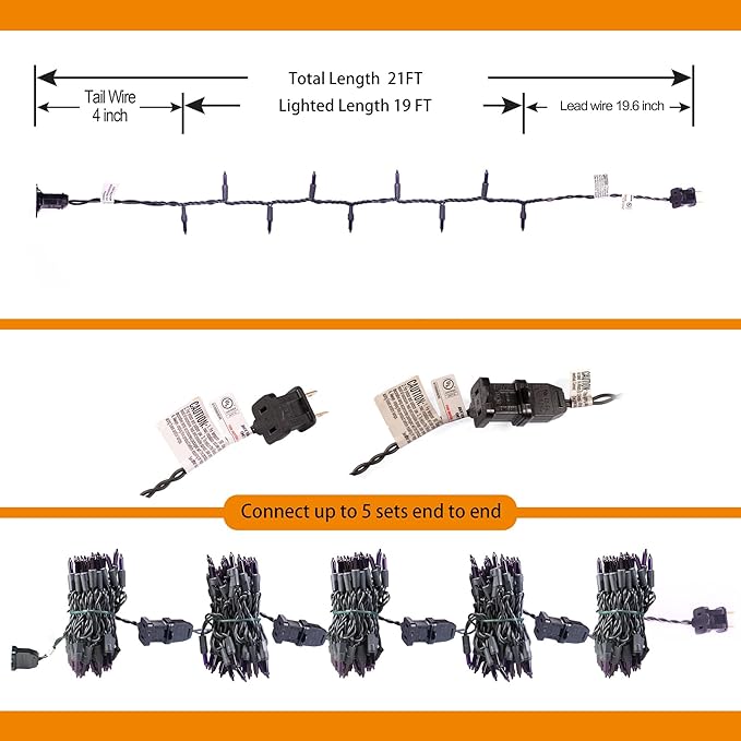 100 Count Orange String Lights Plug in, 21ft Fall Lights with Black Wire, Orange Lights for Halloween Decorations Indoor, Mini String Lights Outdoor Tree Porch,Party Decor