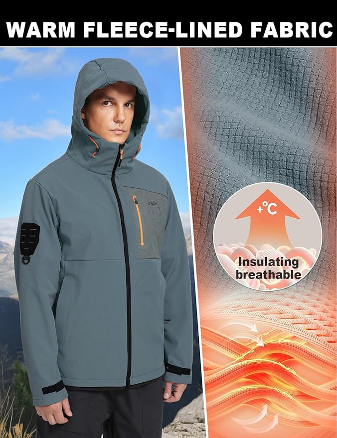 GEMYSE Men's Lightweight Rain Jacket Waterproof Raincoat Hooded Softshell Windbreaker for Outdoor Hiking Travel