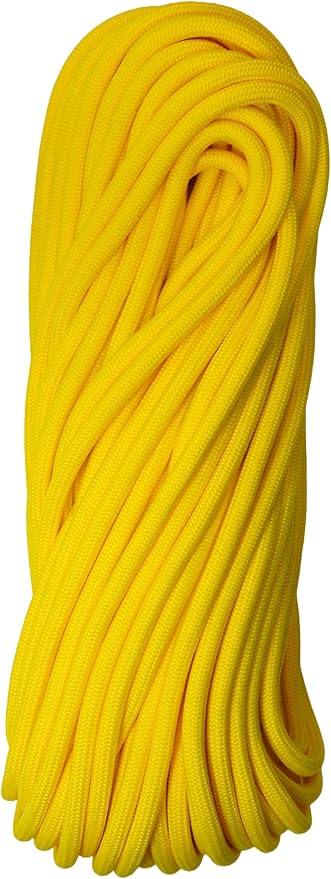 1/4" ParaMax Paracord 100 ft – 1000 lb Type IV Rope for Dog Leashes, Camping, Kayak Anchor - Made in USA - Yellow
