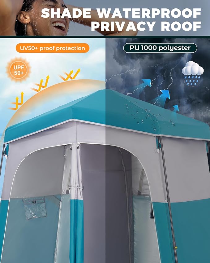 KingCamp Camping Shower Tent, Instant Portable Privacy Shelter, 1/2 Room Large Outdoor Toilet Tent with Floor, Water-Resistant, Windproof & Easy Setup for Beach, Camping & Hiking