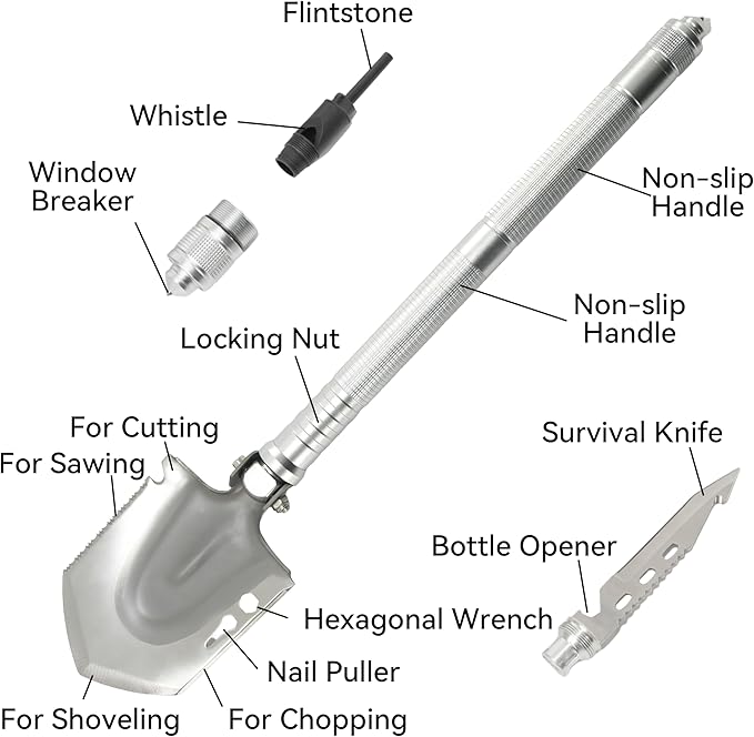 HFS(R) Folding Shovel Multi-Functional Camping Survival Tool with Carrying Bag for Digging, Trenching, Hiking, Gardening, Emergency, Outdoor Activities