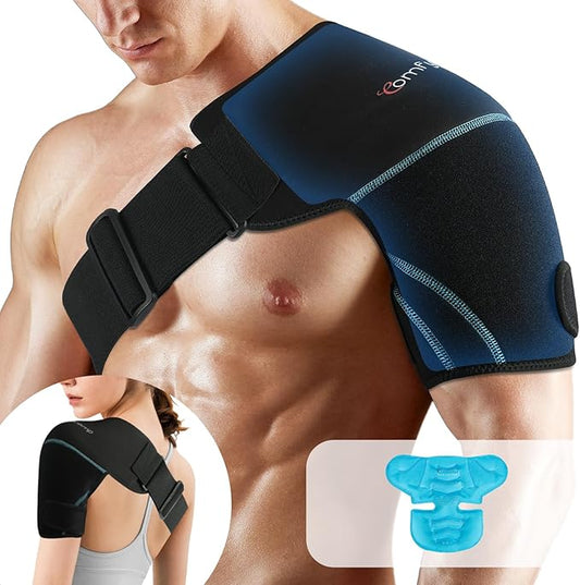 Comfytemp Shoulder Ice Pack Wrap, Shoulder Brace with Gel Ice Pack for Injuries Reusable, Physical Therapy Cold Compression Sleeve for Arm Rotator Cuff Pain Relief, Surgery Recovery