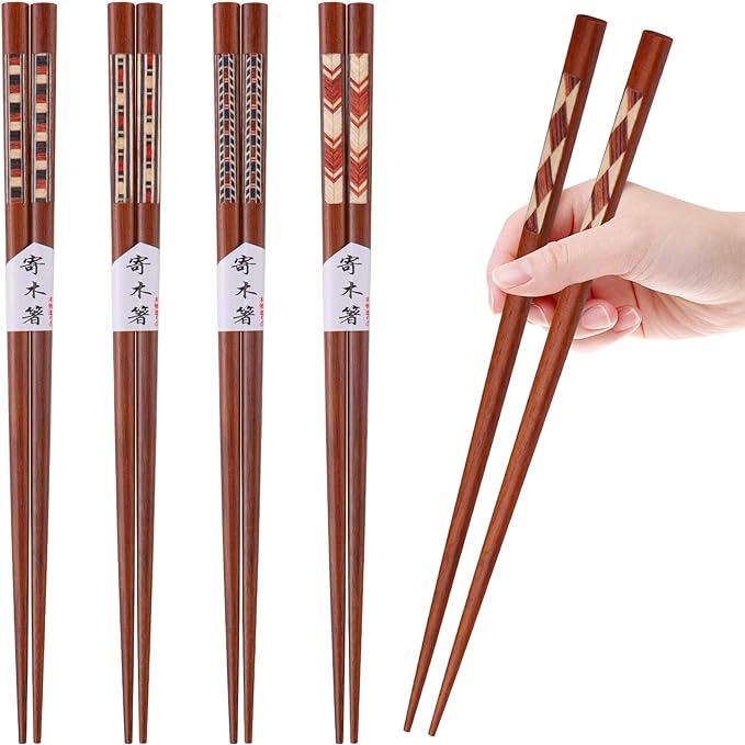 GLAMFIELDS Reusable Chopsticks Japanese Natural Wooden 5 Pairs Classic Style Lightweight Safe Chop Sticks 8.8 Inch/22.5cm Gift Set