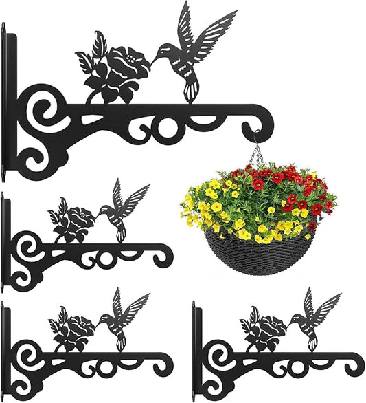 4-Pack Aesthetic Wall Plant Hanger Indoor and Outdoor ??10 Inch Metal Hanging Plant Bracket with Beautiful Bird Pattern ??Heavy Duty Plant Hooks for Hanging Plants, Bird Feeder, Wind Chime, Lantern