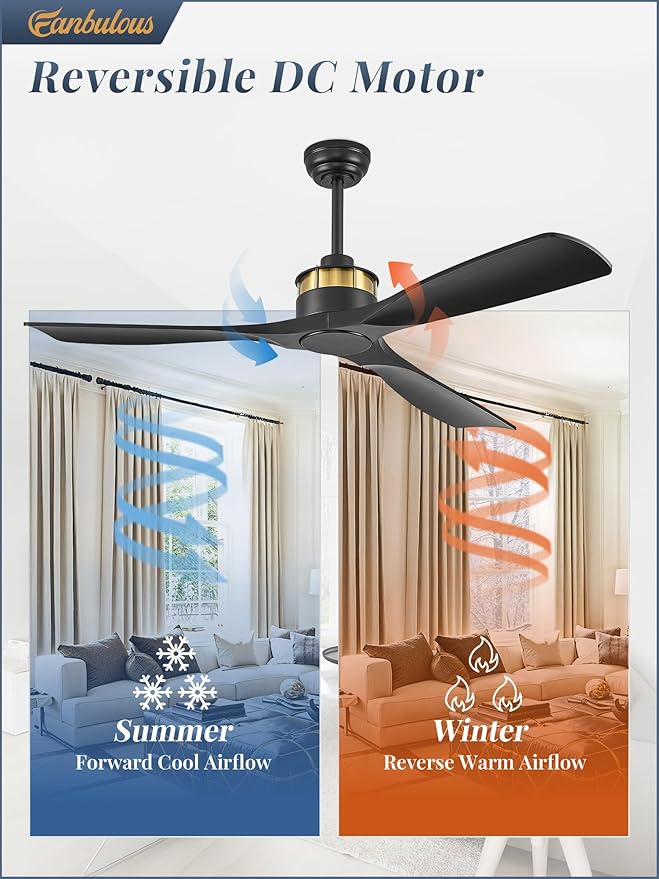 52" Ceiling Fans without Lights, Flush Mount Ceiling Fan with Remote Control,Modern Outdoor Ceiling Fans with 2 Downrods 6-Speeds Reversible DC Motor for Patio Bedroom Living Room