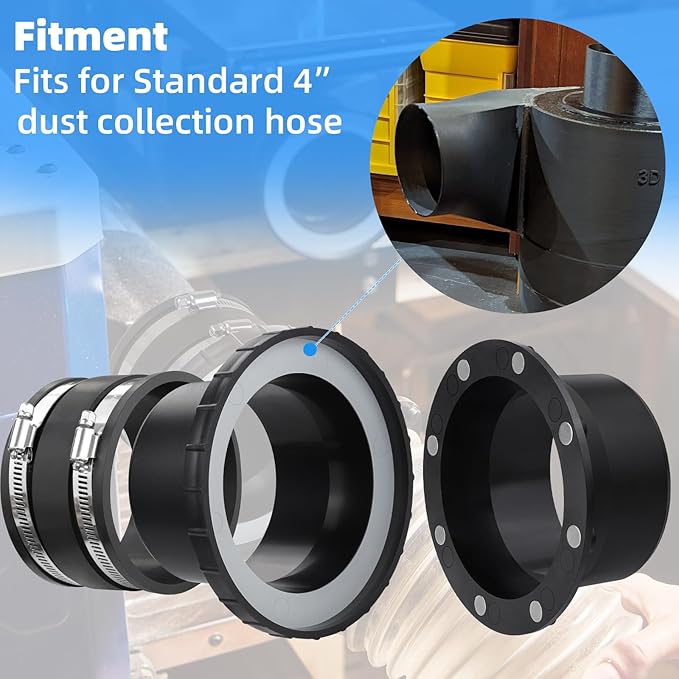 4 Inch Magnetic Dust Collection Connector w/Dust Control Flex Cuff,4" Dust Collector Hose Connector Rubber Cuff Coupler w/Magnetic Dust Collection Fitting for Woodworking Shop Vacuum Dust Collector