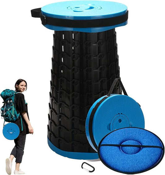19.7” Heavy Duty Collapsible Stool with Cushion - Portable, Foldable Camping Stool for Adults, Max Capacity 1000lbs (Blue)