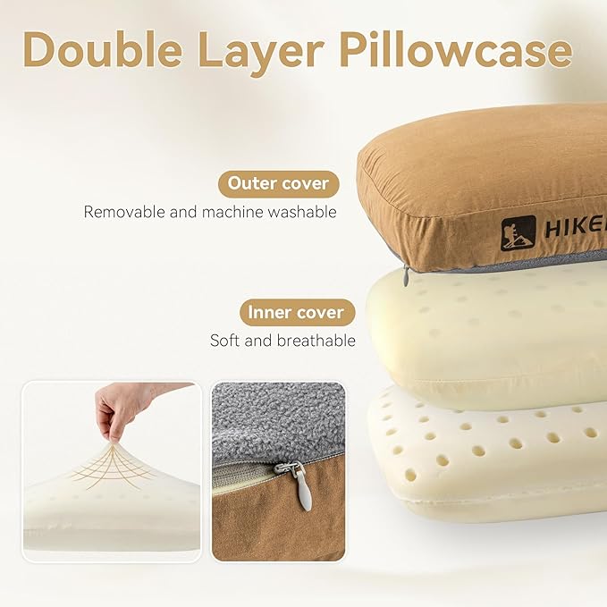 HIKEMAN Camping Memory Foam Pillow - Ultralight Travel Pillow,Backpacking Pillow with Removable Cover,Ergonomic Pillows,Neck Lumbar Support for Outdoor Camp,Sport,Hiking,Backpacking Sleep (Brown)