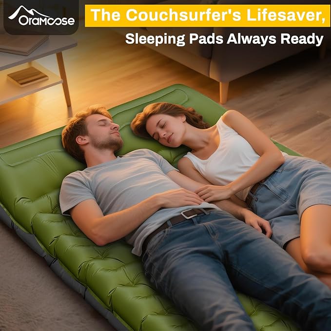 Double Sleeping Pad, Extra Thick 6 Inch Sleeping Pad for Camping 2 Person with Built-in Pillow & Foot Pump Ultralight Compact Inflatable Camping Mat for Backpacking Hiking Travel Tent Camp Gear Gifts