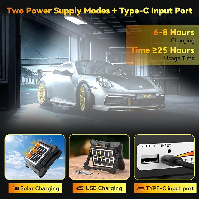 500W Led Work Light Rechargeable,42000MAh Solar Portable Light, 42000LM Magnetic Work Lights, 326 Led Battery Work Lights with Stand 5 Lights Modes IP66 Waterproof for Outdoor Camping Car Repairing