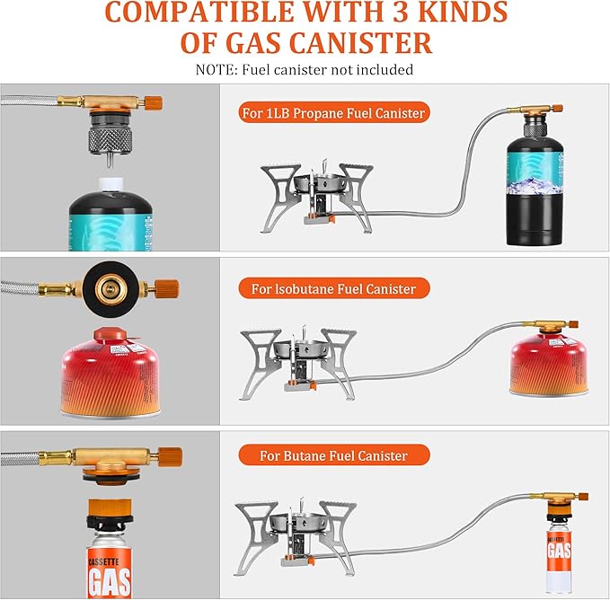 6800W Portable Windproof Camping Stove - Foldable Backpacking Stove with Piezo Ignition, Fuel Canister Adapter & Carry Case for Outdoor Cooking, Hiking & Picnics