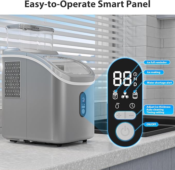 Countertop Ice Cube Maker Machine with External Water Tank,16Pcs/5Mins,34Lbs/Day,2 Ways to Add Water,Portable Compact Small Ice Maker with Auto-Cleaning,Perfect for Home/Kitchen/Camping/RV