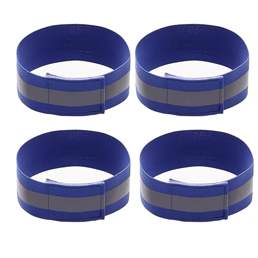 4PCS Reflective Wrist Strap 4x1.5cm Safety Gear Reflective Wristbands High Visibility Bike Ankle Bands Reflector Armband Self-Adhesive Reflective Bands for Walking,Night Sports Royal Blue